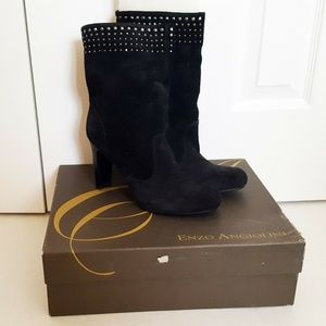 Enzo Angiolini Womens Black Suede High Heels Boots